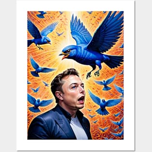 Winged Warfare: Elon's Twitter Trials Posters and Art